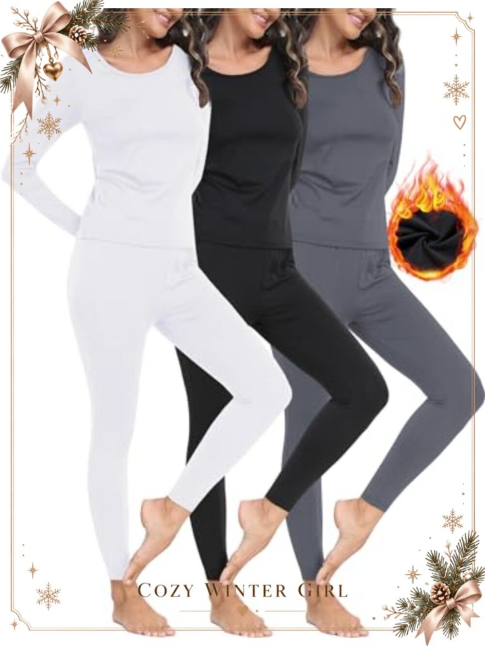 Thermal Underwear Set Long Johns Fleece Lined Base Layer Winter Top Bottom